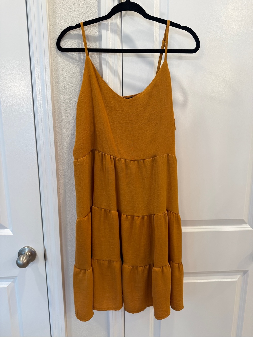 MIHOLL - Mustard Tiered Spaghetti Strap Dress